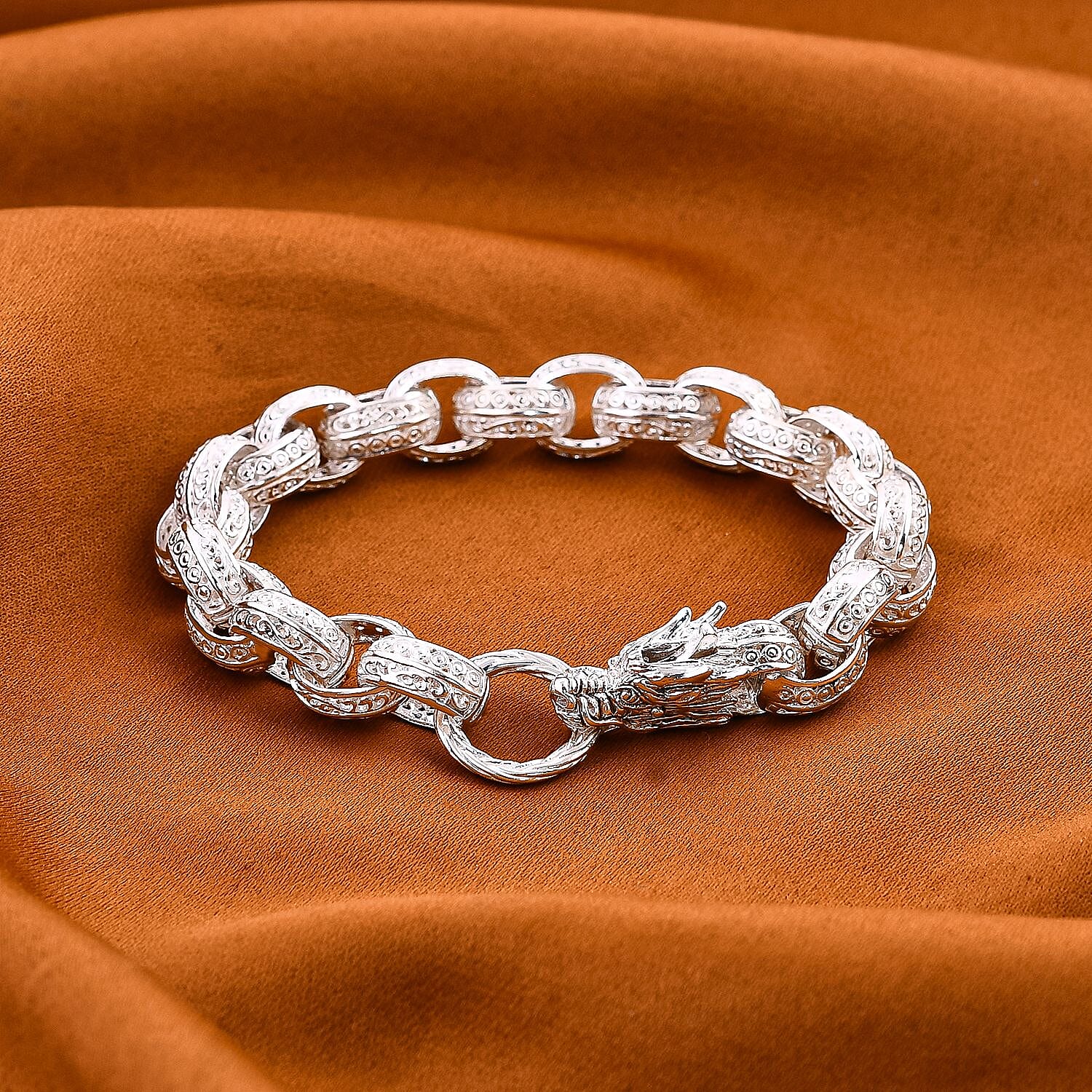 The Royal Bali Legacy Collection - Sterling Silver Dragon Bracelet (Size - 7.5),  Silver Wt. 30.5 Gms