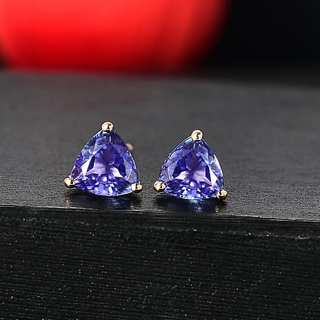 NY Close Out - 14K Yellow Gold Tanzanite Stud Earring with Push Back 2.00 Ct.