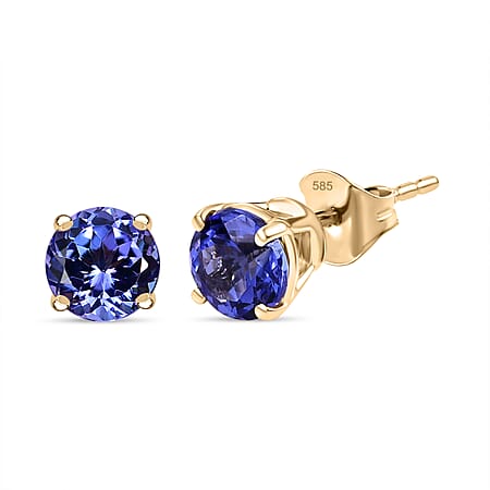 NY Close Out - 14K Yellow Gold AAA Tanzanite Stud Push Back Earring 2.00 Ct.
