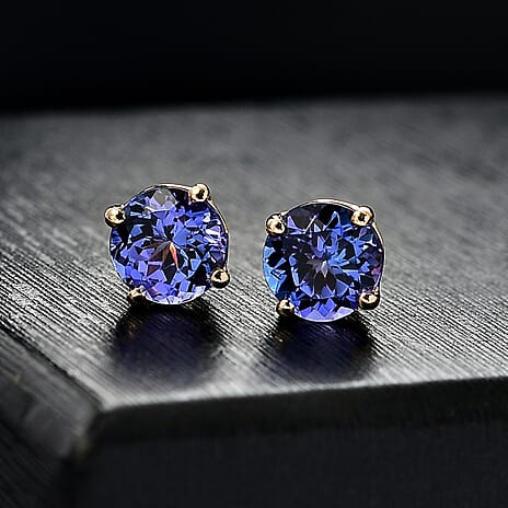 NY Close Out - 14K Yellow Gold AAA Tanzanite Stud Push Back Earring 2.00 Ct.