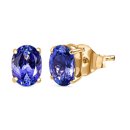 14K Yellow Gold Tanzanite Stud Push Back Earrings 2.23 Ct. 14K Yellow Gold Tanzanite Stud Push Back Earrings 2.23 Ct.