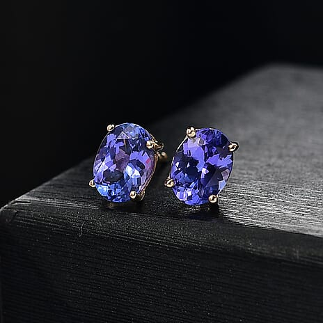 14K Yellow Gold Tanzanite Stud Push Back Earrings 2.00 Ct.