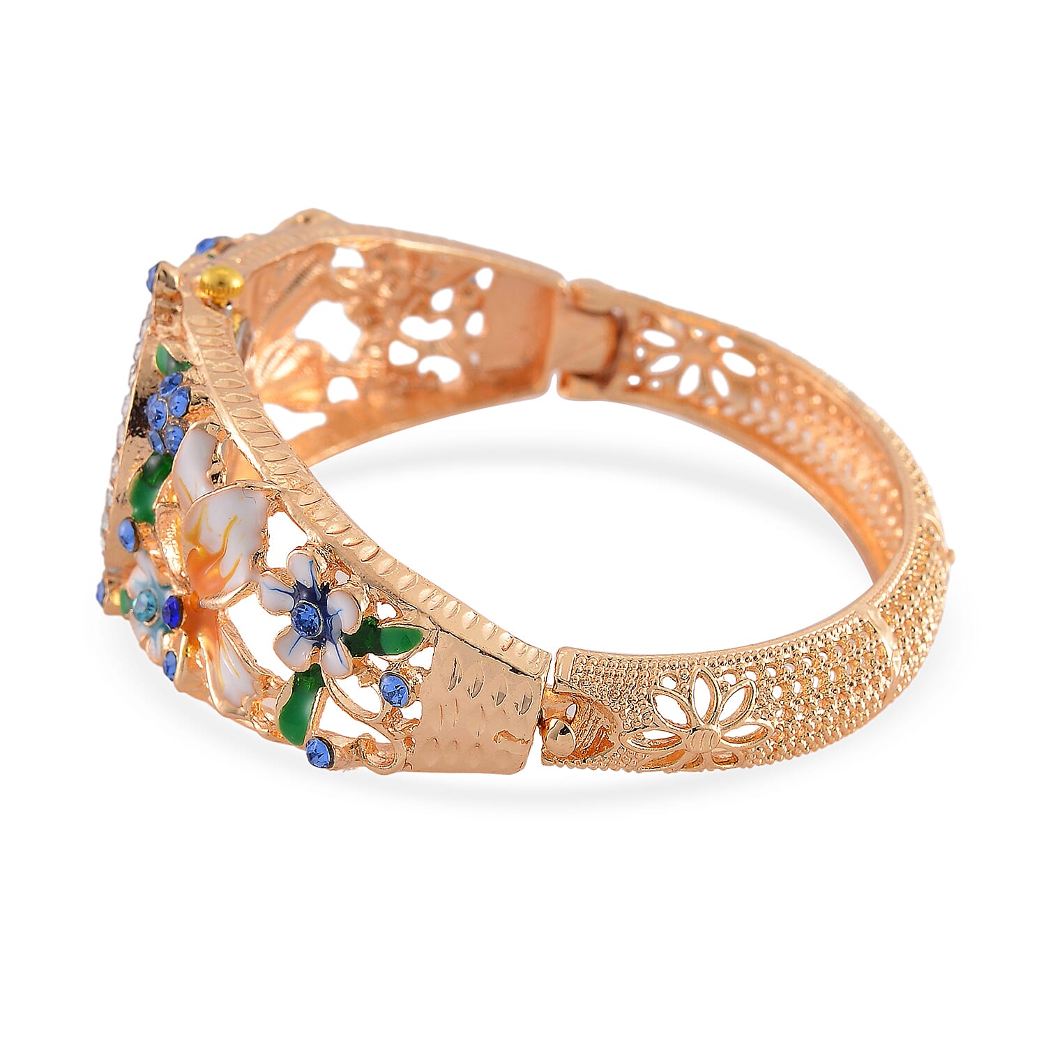 STRADA Japanese Movt. Water-Resistant Floral Bangle Watch with Multi Colour Enamel & Crystal Strap