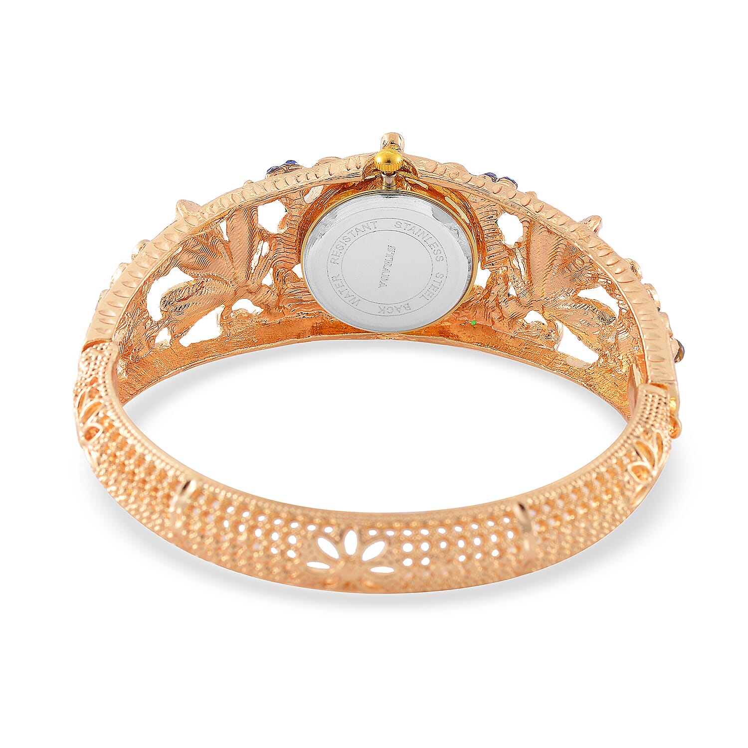 STRADA Japanese Movt. Water-Resistant Floral Bangle Watch with Multi Colour Enamel & Crystal Strap