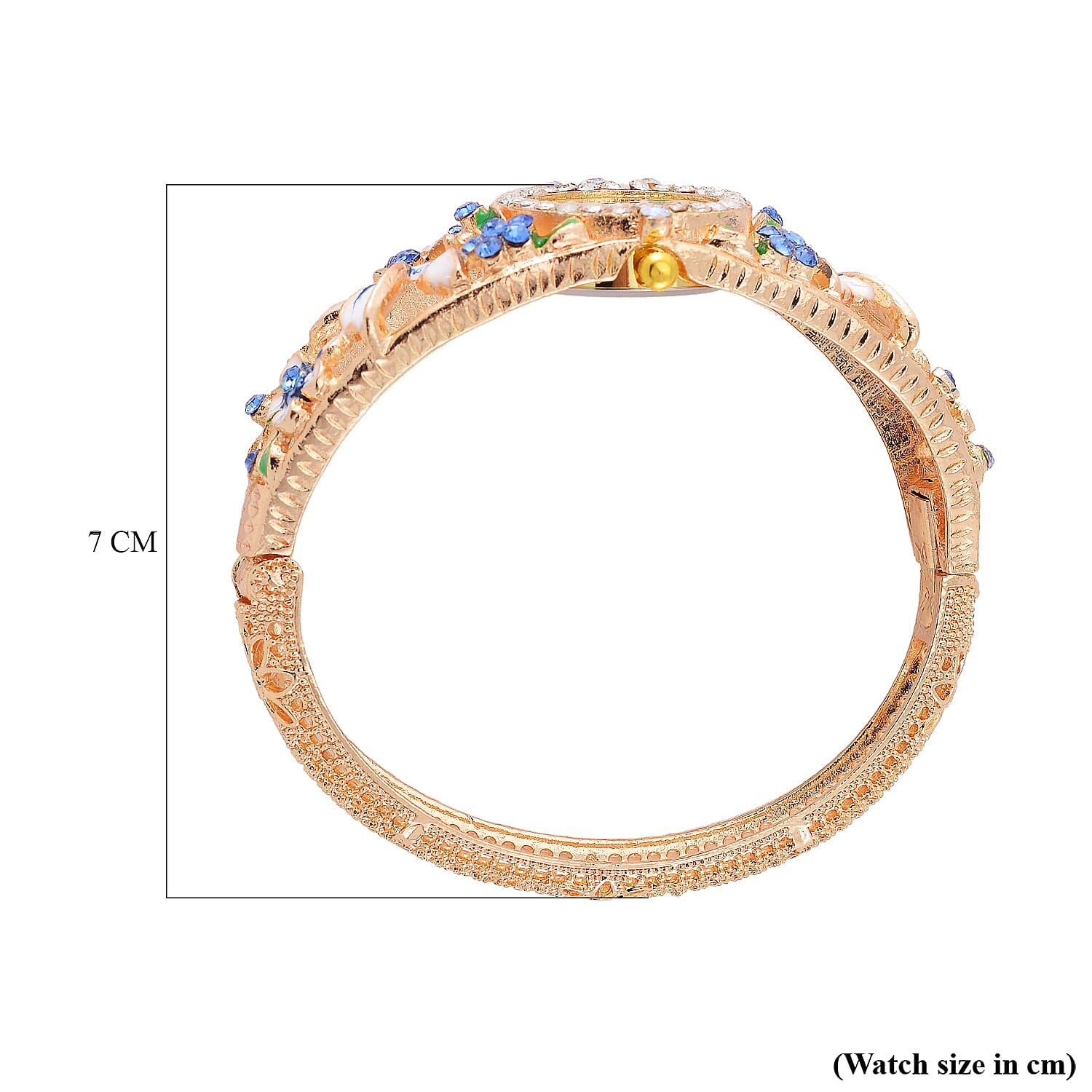 STRADA Japanese Movt. Water-Resistant Floral Bangle Watch with Blue and Multi Color Enamel & Crystal Strap STRADA Japanese Movt. Water-Resistant Floral Bangle Watch with Blue and Multi Color Enamel & Crystal Strap
