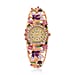 STRADA Japanese Movt. Water-Resistant Floral Bangle Watch with Purple & Multi Color Enamel & Crystal Strap