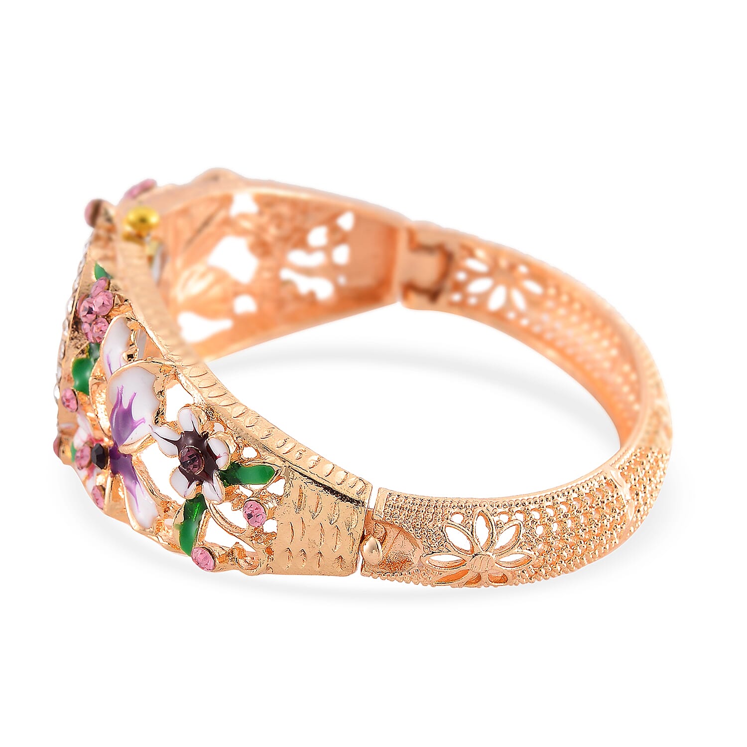 STRADA Japanese Movt. Water-Resistant Floral Bangle Watch with Purple & Multi Color Enamel & Crystal Strap STRADA Japanese Movt. Water-Resistant Floral Bangle Watch with Purple & Multi Color Enamel & Crystal Strap