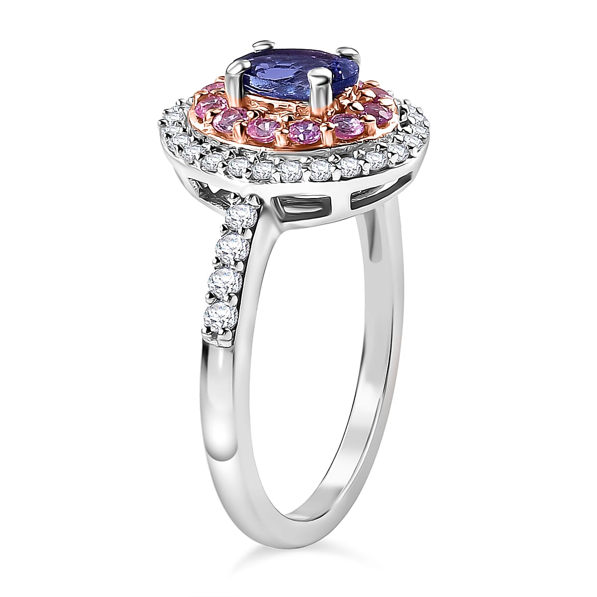 Close Out Deal- Premium Tanzanite & Pink Sapphire and Zircon Ring in 18K Vermeil R Gold Overlay Sterling Silver 1.26 Ct.