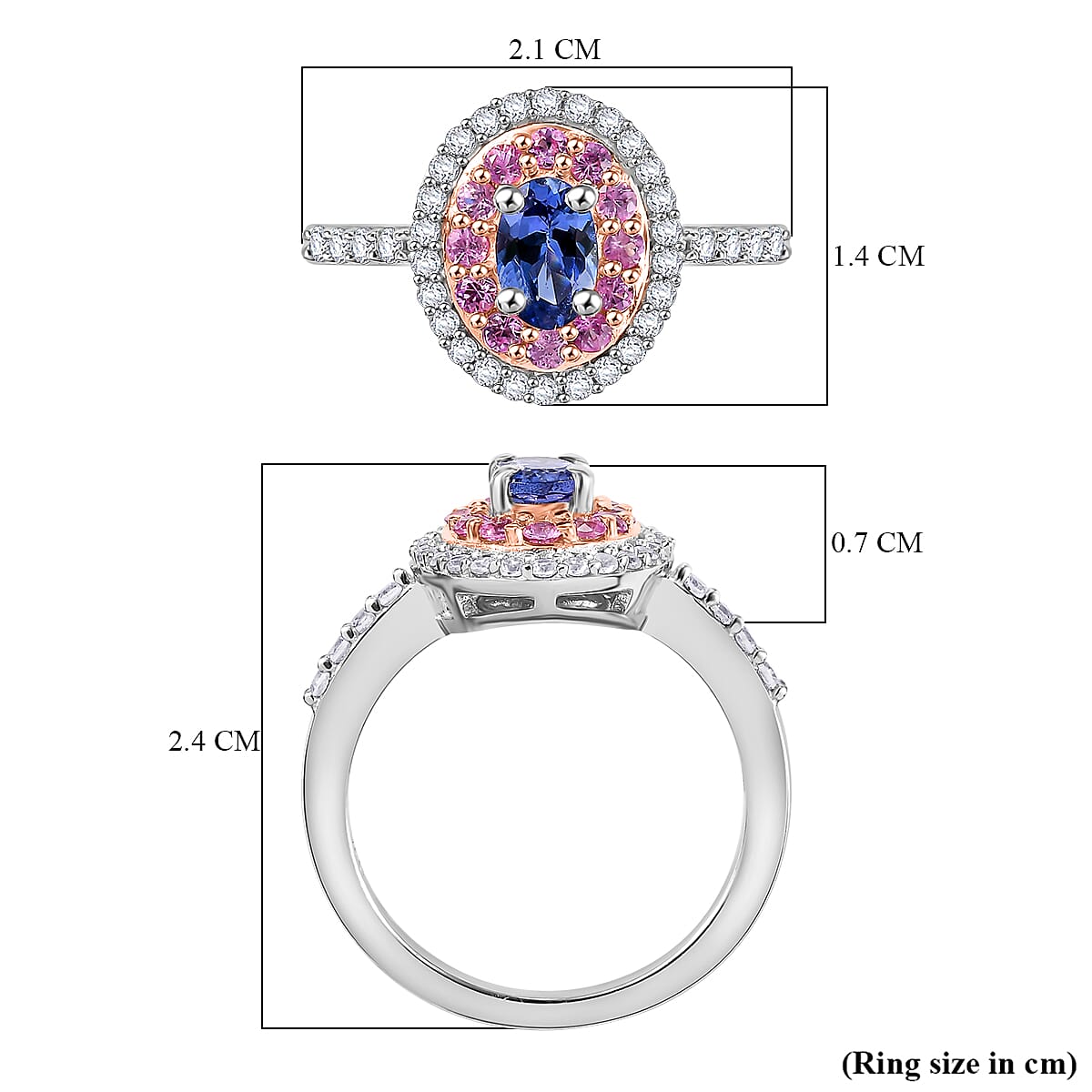 Close Out Deal- Premium Tanzanite & Pink Sapphire and Zircon Ring in 18K Vermeil R Gold Overlay Sterling Silver 1.26 Ct.