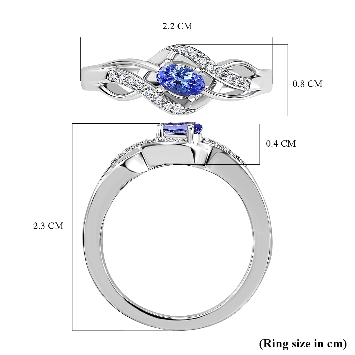 Tanzanite & White Zircon Ring in Rhodium Overlay Sterling Silver Tanzanite & White Zircon Ring in Rhodium Overlay Sterling Silver