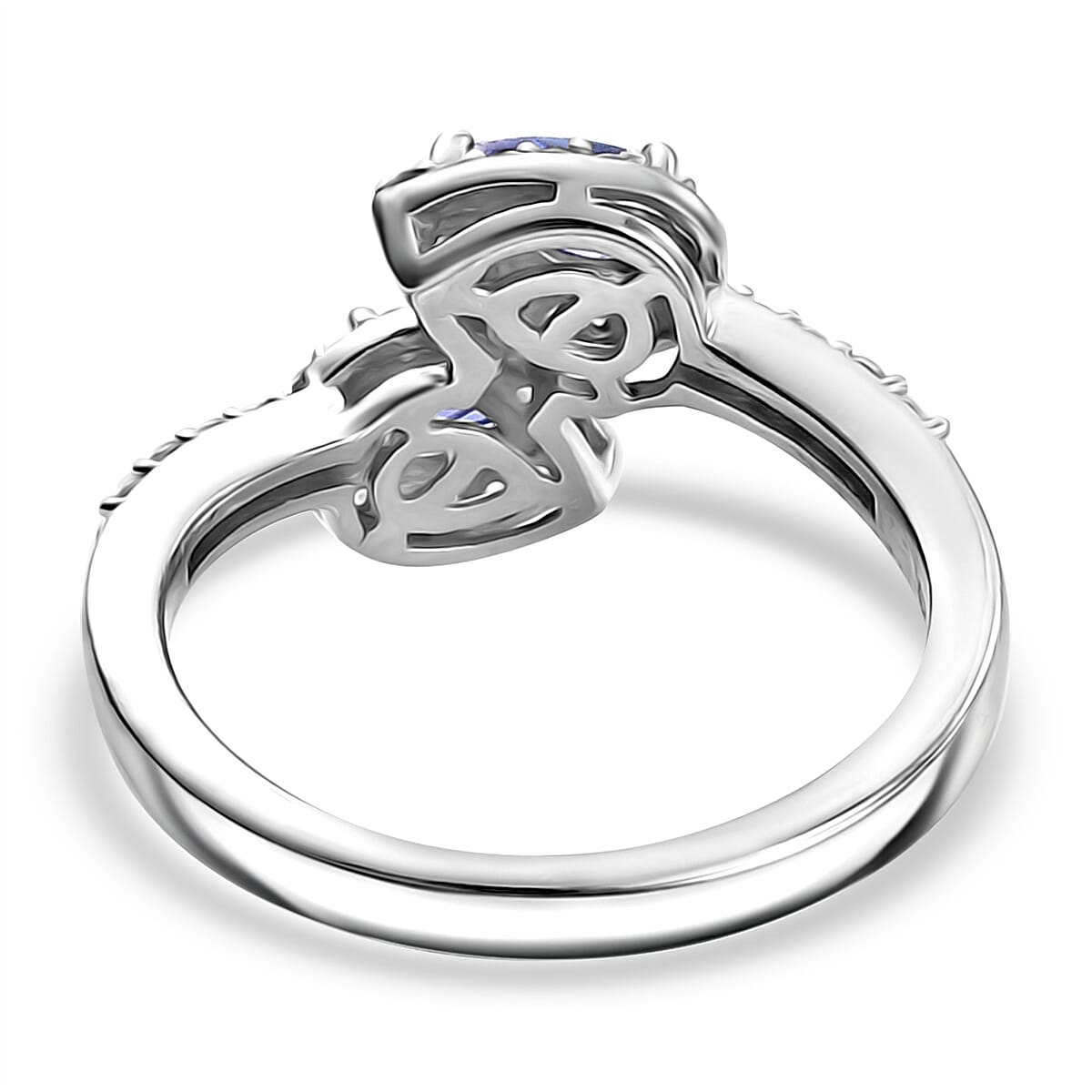 Tanzanite & White Zircon Bypass Ring in Rhodium Overlay Sterling Silver 0.79 Ct.