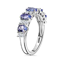 Tanzanite and White Zircon Cluster Ring in Rhodium Overlay Sterling Silver 1.59 Cts.