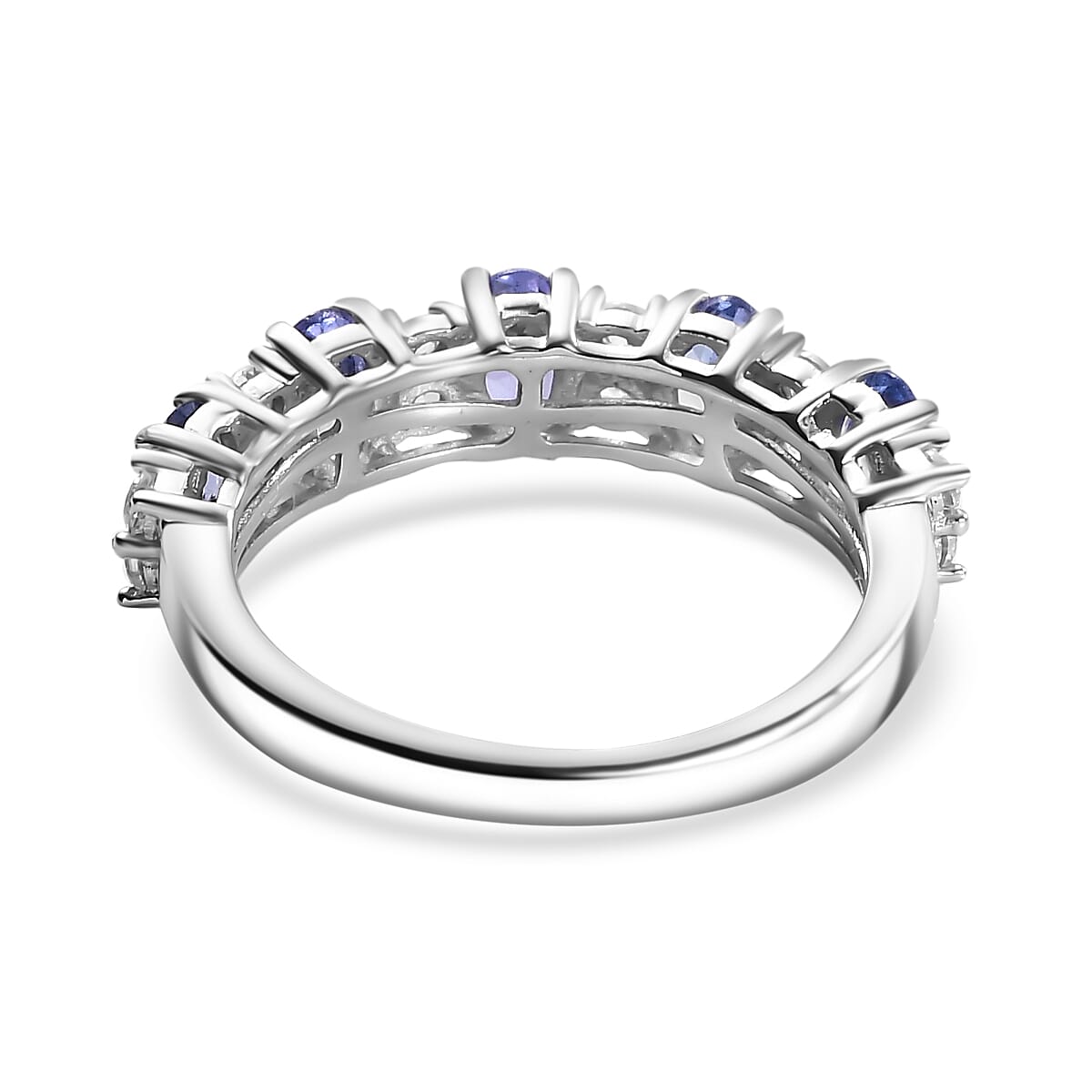 Tanzanite & White Zircon Cluster Ring in Rhodium Overlay Sterling Silver 1.59 Ct.