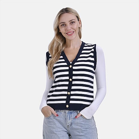 & Maisi Stripe Vest (Size - Large) - Navy Blue & White
