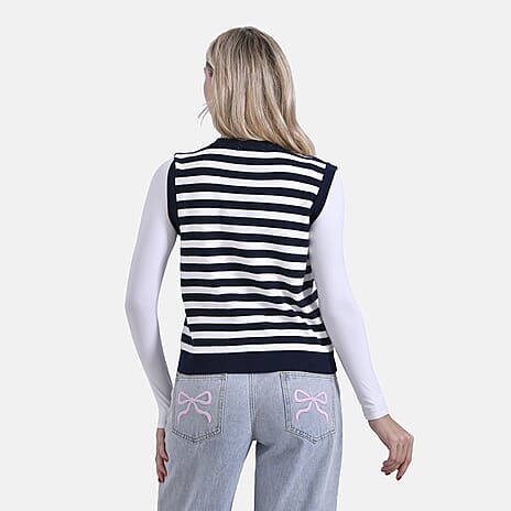 & Maisi Stripe Vest (Size - XL) - Navy Blue & White
