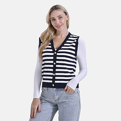 & Maisi Stripe Vest (Size - XL) - Navy Blue & White
