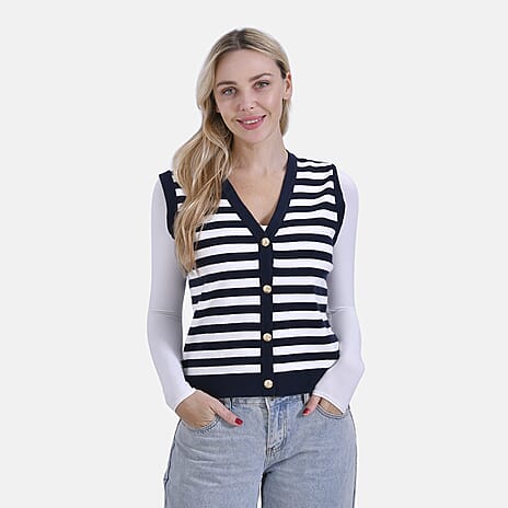 & Maisi Stripe Vest (Size - XL) - Navy Blue & White