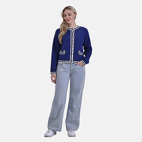 La Marey 100% Cotton Knitted Jacket (Size 16 to 18) - Blue