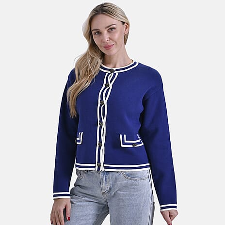 La Marey 100% Cotton Knitted Jacket (Size 24 to 26) - Blue