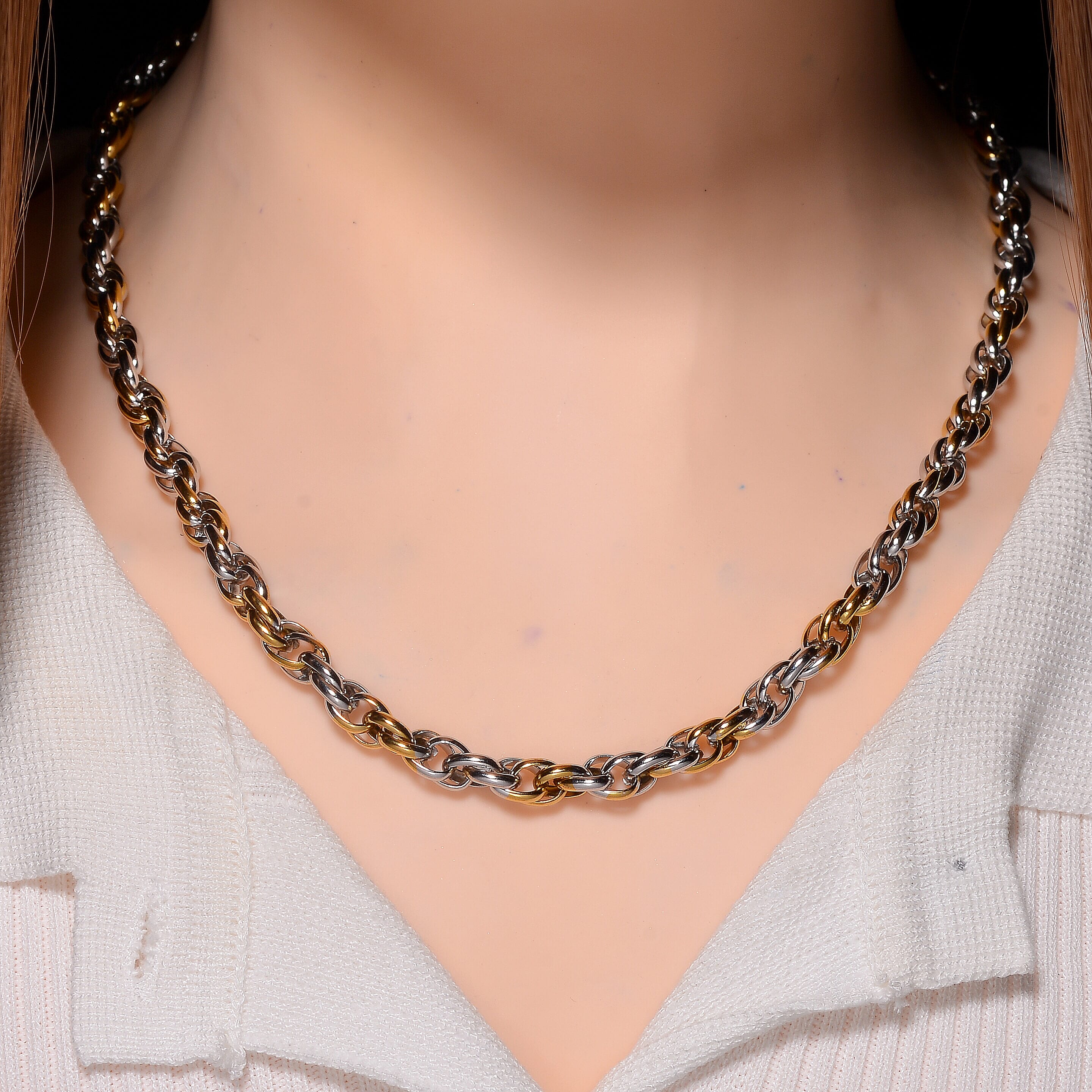 One Time Deal - Designer Inspired Necklace (Size - 24.25) in Yellow Gold and Silver Tone