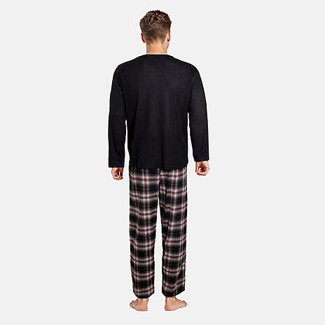 Essential Sleepwear Waffle T-Shirt with Check Flannel Lounge Pants (Size L) - Black & Charcoal