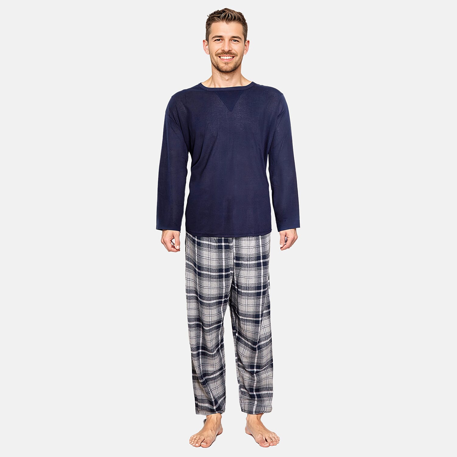 Men's Waffle Tshirt with Check Flannel Lounge Pants