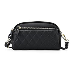 Mega Closeout - 100% Genuine Leather Embossed Crossbody Bag - Black
