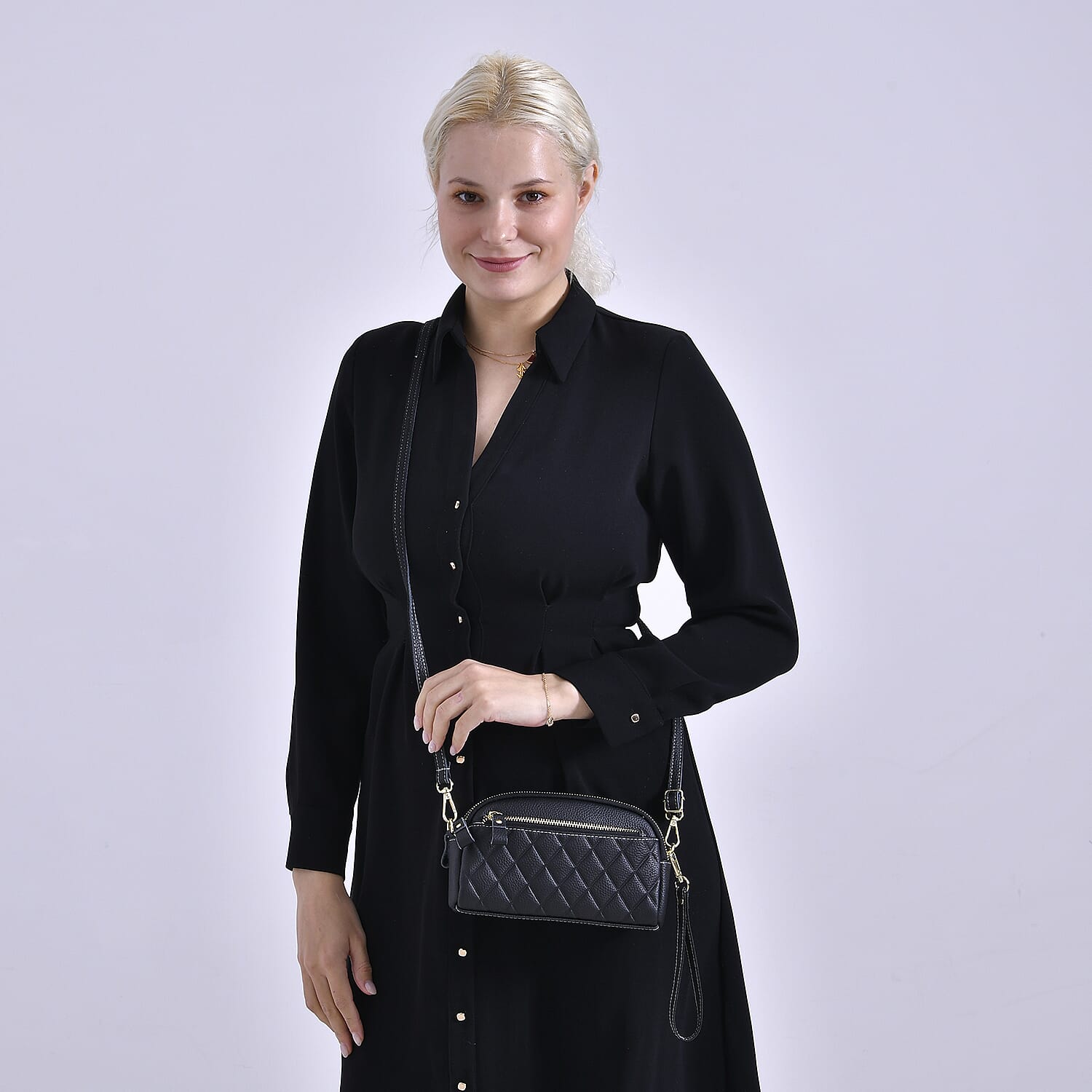 Genuine Leather Embossed Crossbody Bag 