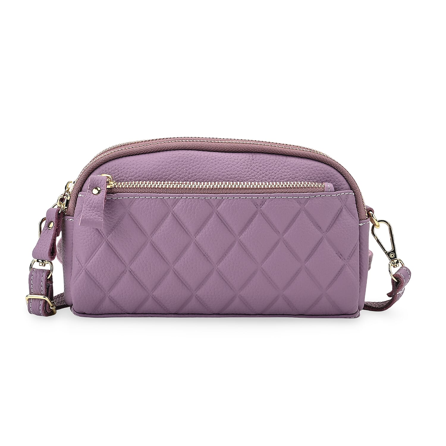 Mega Closeout - 100% Genuine Leather Embossed Crossbody Bag - Purple