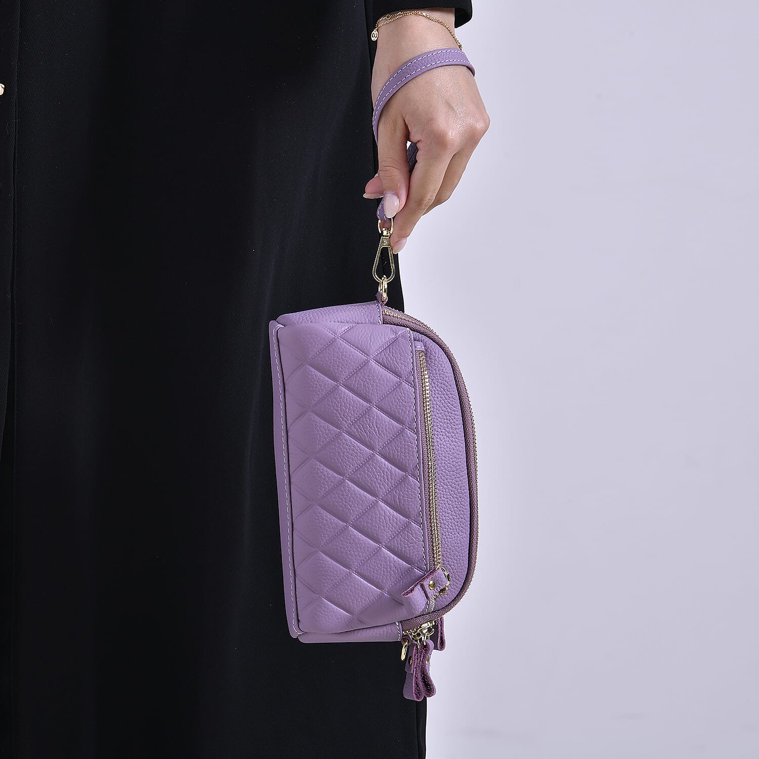 Mega Closeout - 100% Genuine Leather Embossed Crossbody Bag - Purple