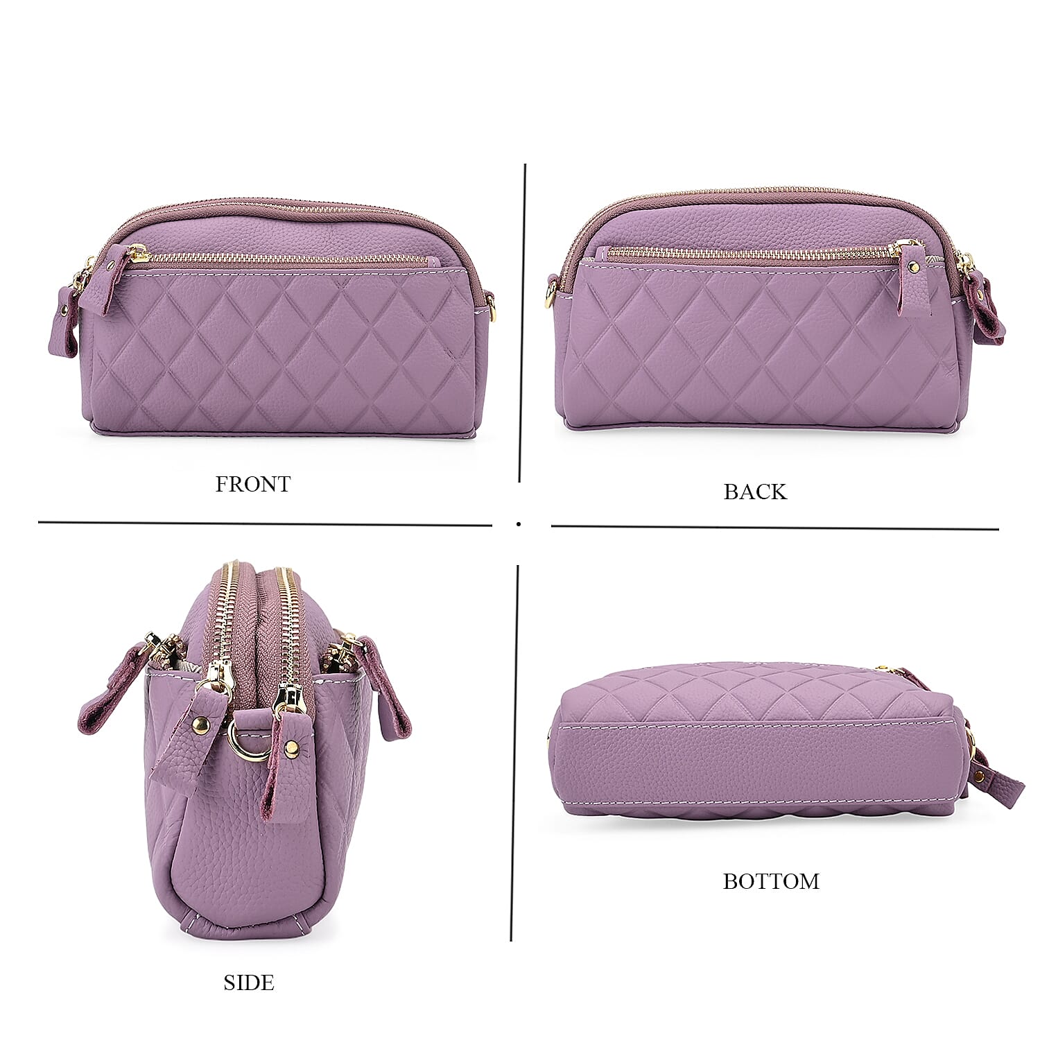 Mega Closeout - 100% Genuine Leather Embossed Crossbody Bag - Purple