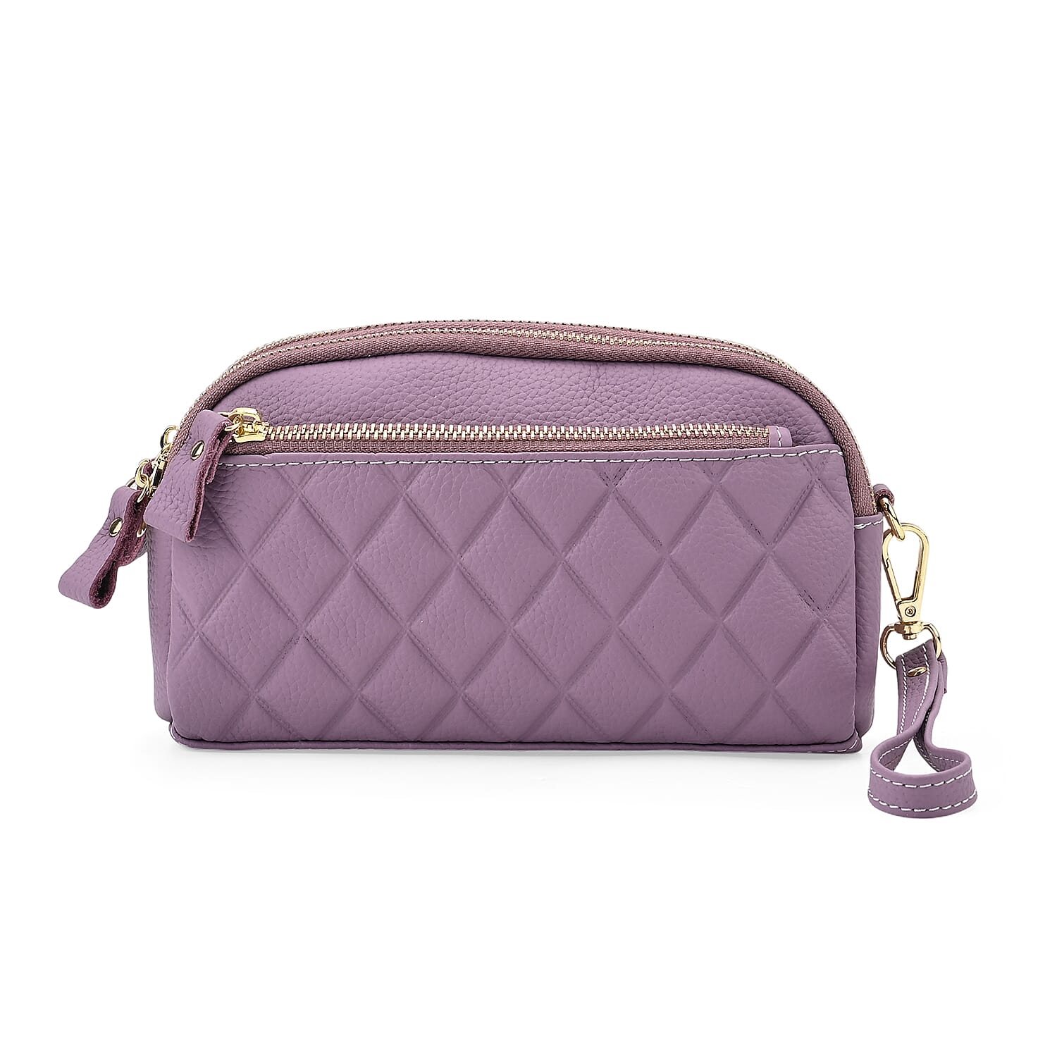 Mega Closeout - 100% Genuine Leather Embossed Crossbody Bag - Purple