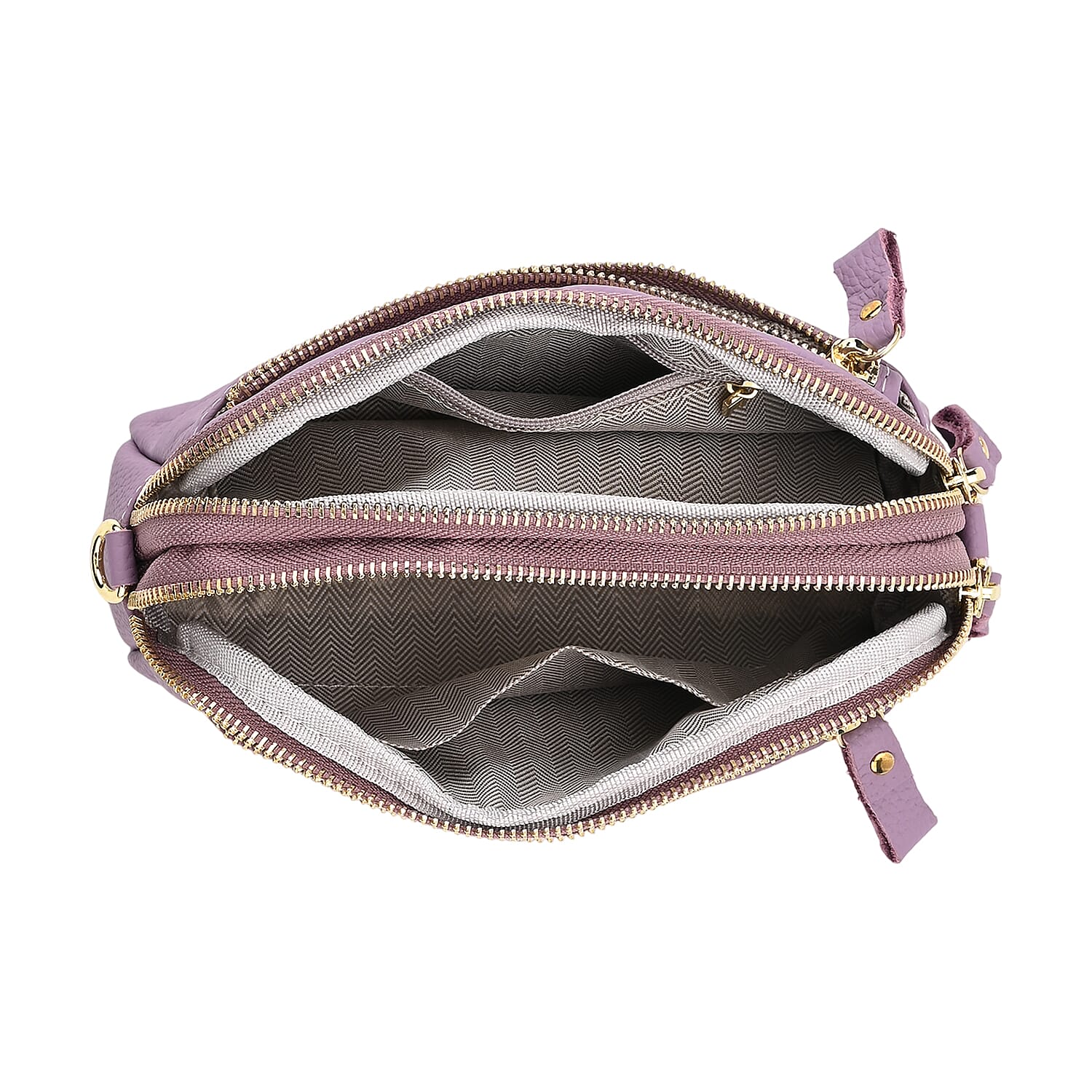 Mega Closeout - 100% Genuine Leather Embossed Crossbody Bag - Purple