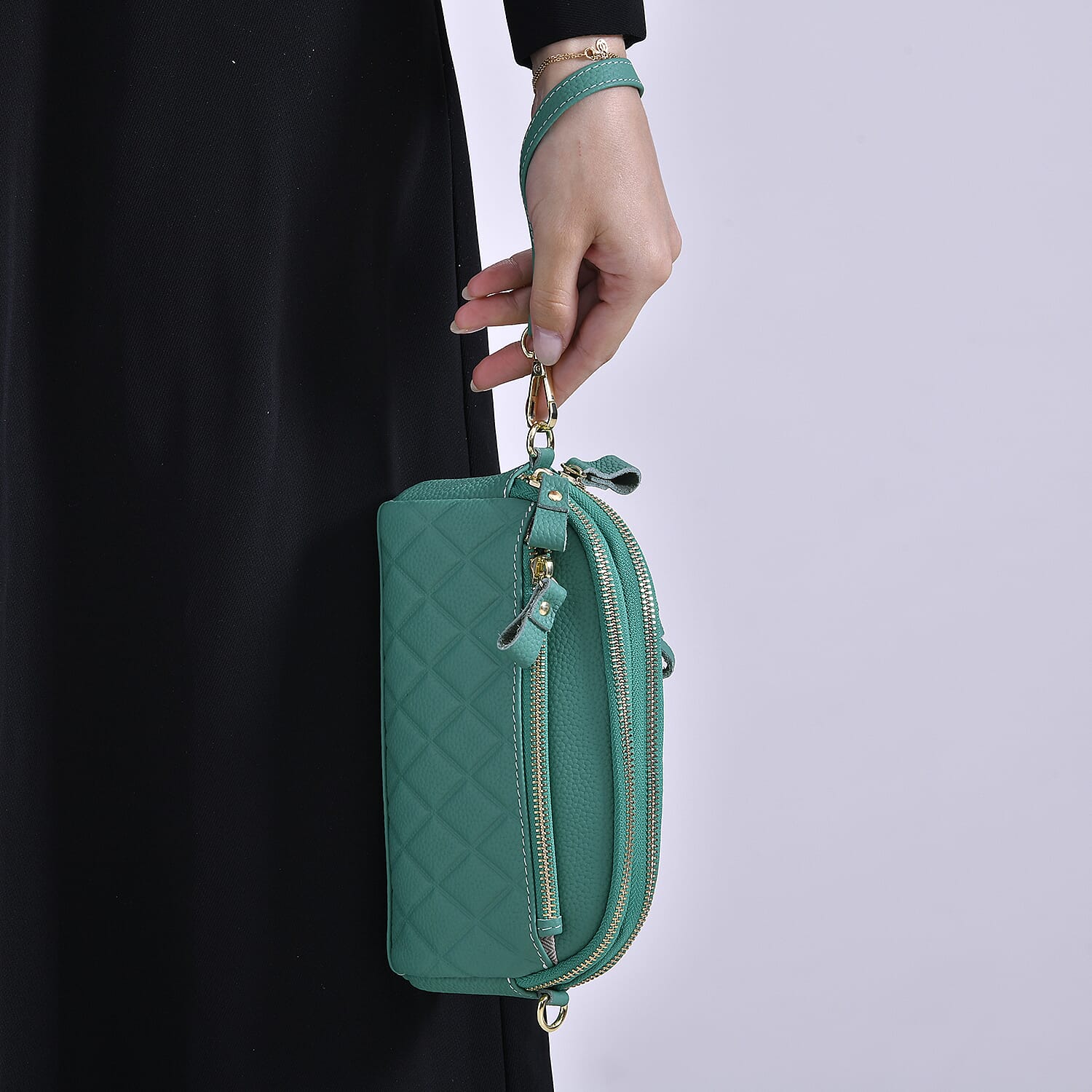 Mega Closeout - 100% Genuine Leather Embossed Crossbody Bag - Teal