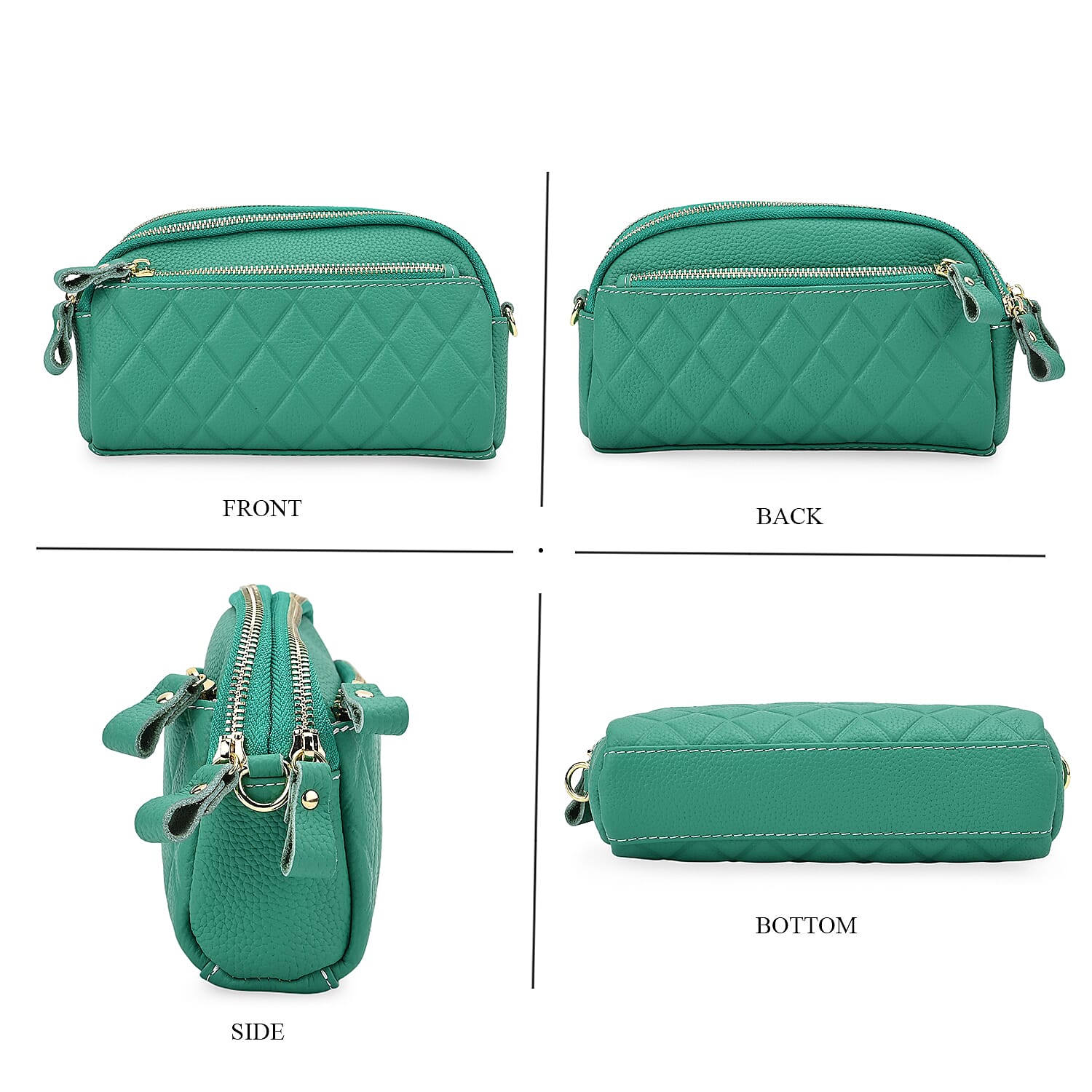 Mega Closeout - 100% Genuine Leather Embossed Crossbody Bag - Teal