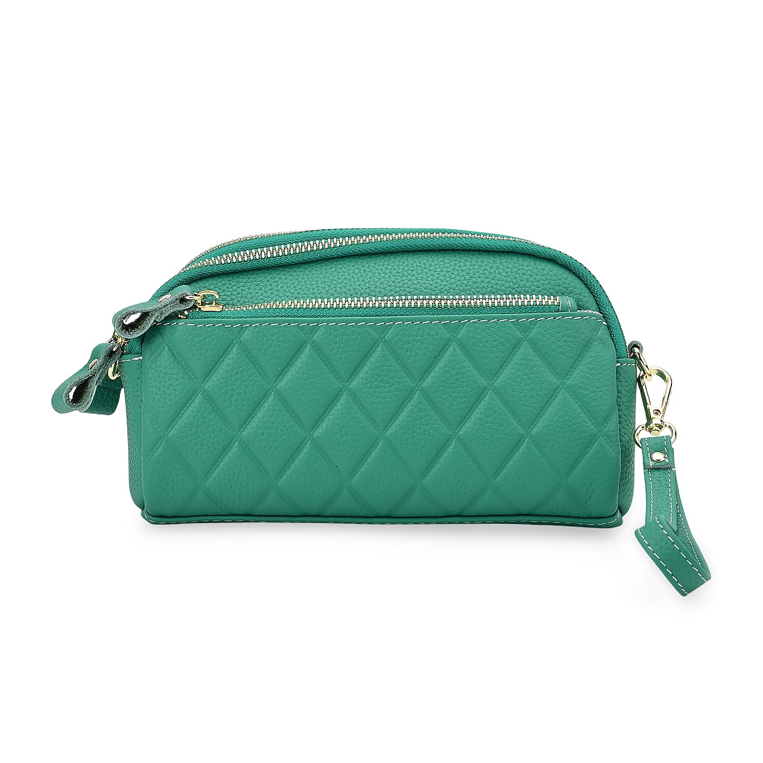 Mega Closeout - 100% Genuine Leather Embossed Crossbody Bag - Teal