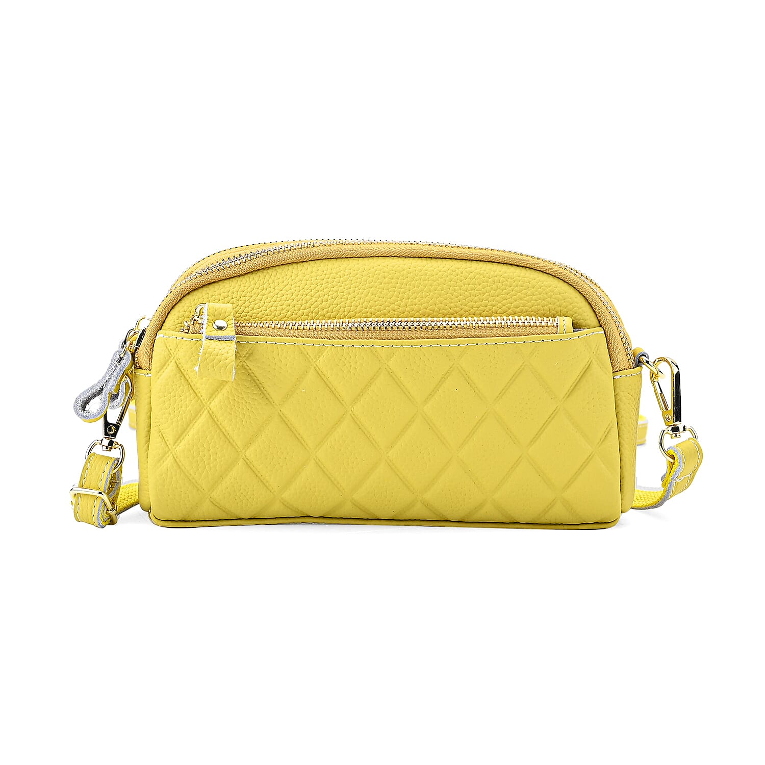 Mega Closeout - 100% Genuine Leather Embossed Crossbody Bag - Yellow