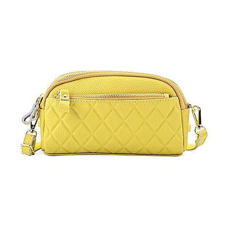 Mega Closeout - 100% Genuine Leather Embossed Crossbody Bag - Yellow