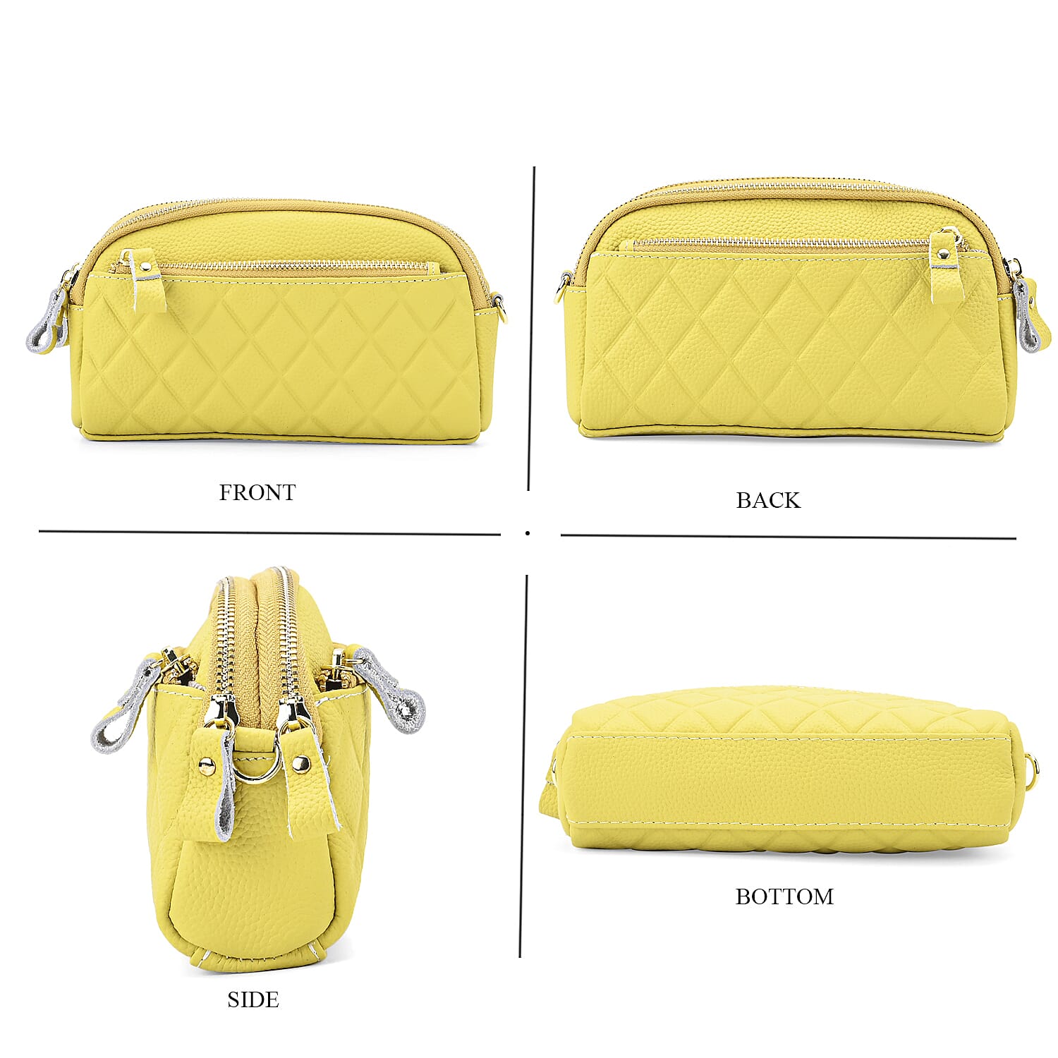 Mega Closeout - 100% Genuine Leather Embossed Crossbody Bag - Yellow