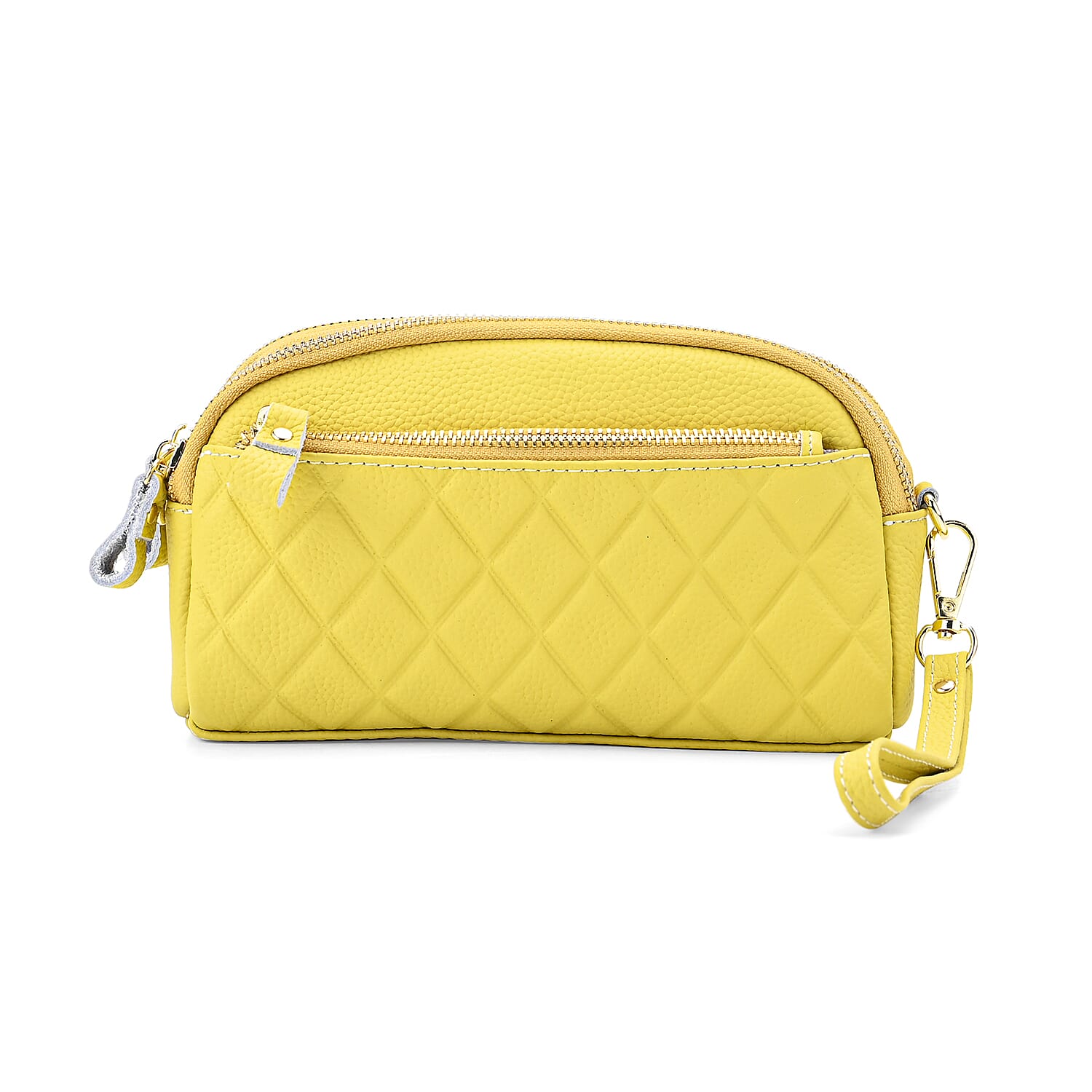 Mega Closeout - 100% Genuine Leather Embossed Crossbody Bag - Yellow