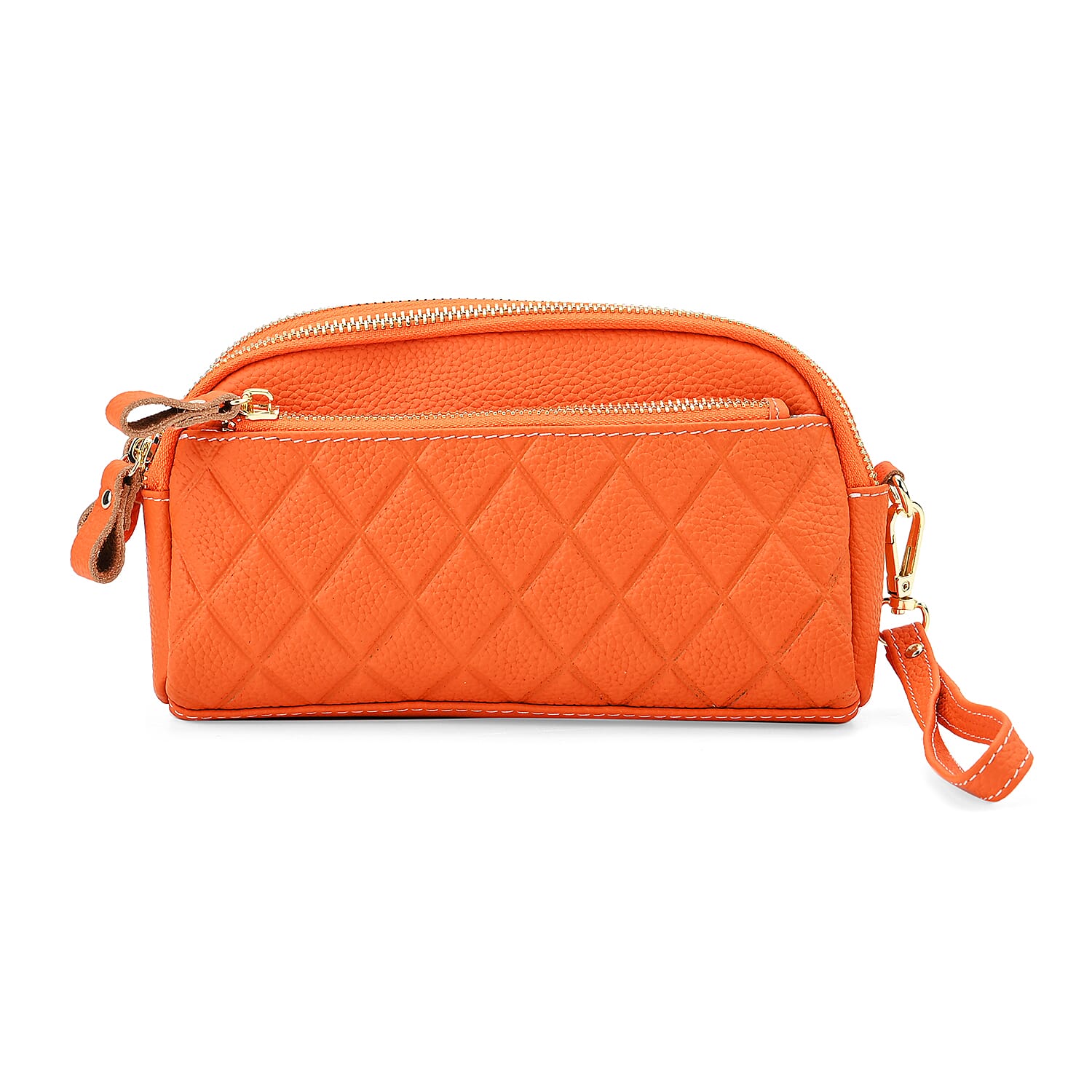 Mega Closeout - 100% Genuine Leather Embossed Crossbody Bag - Orange