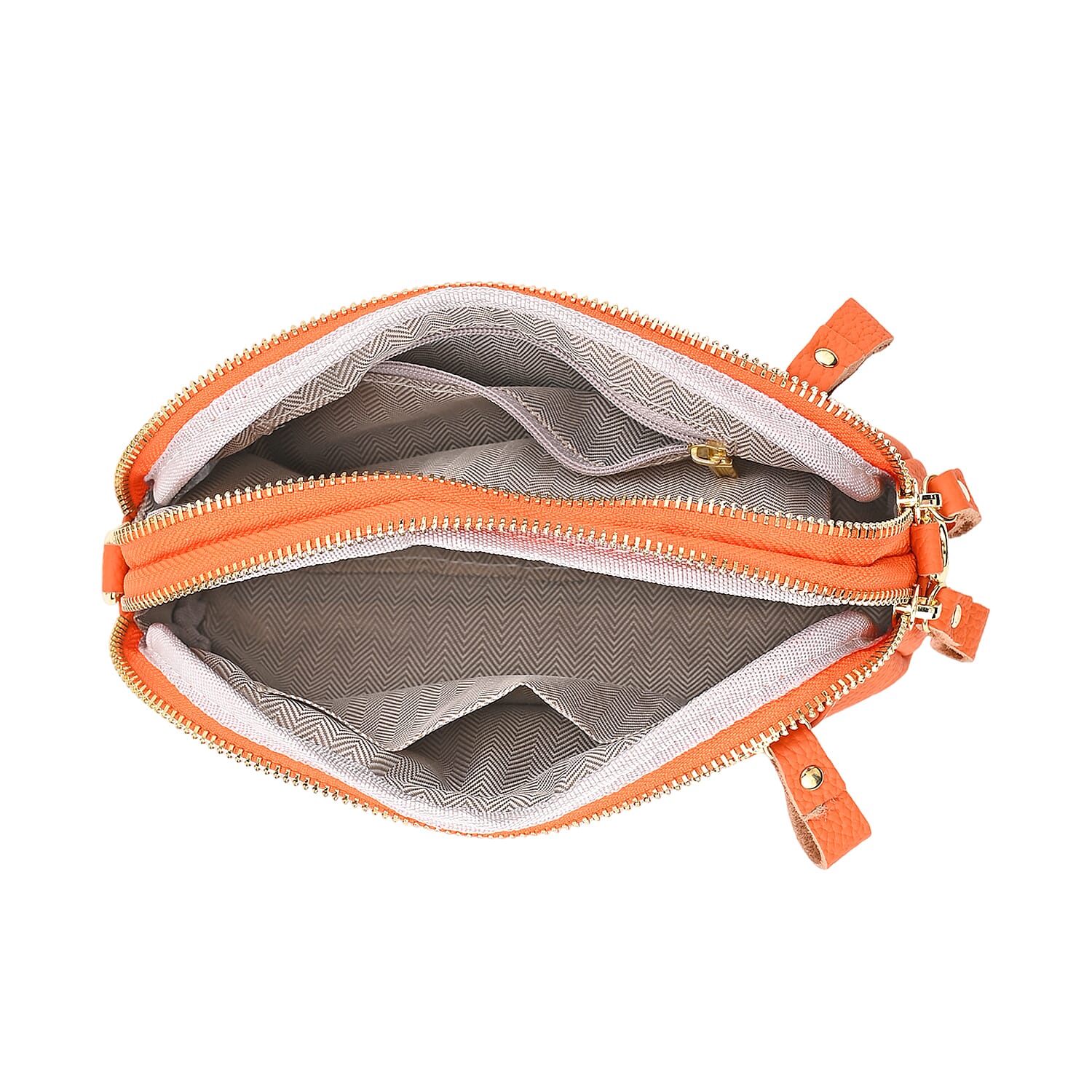 Mega Closeout - 100% Genuine Leather Embossed Crossbody Bag - Orange