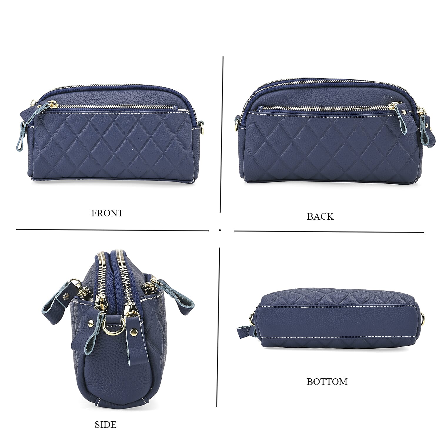 Mega Closeout - 100% Genuine Leather Embossed Crossbody Bag - Navy