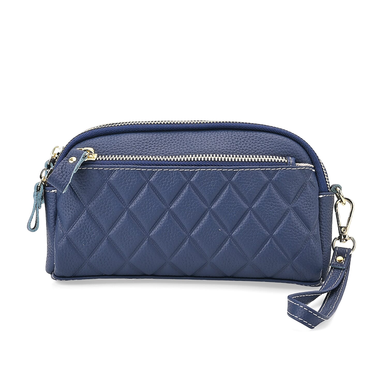 Mega Closeout - 100% Genuine Leather Embossed Crossbody Bag - Navy