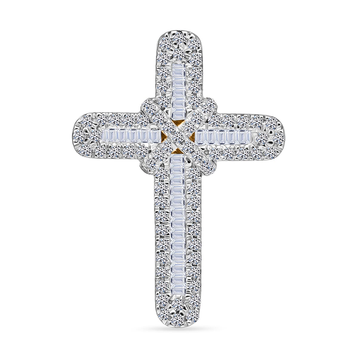 White Diamond Cross Pendant in Yellow Gold Sterling Silver 0.53 Ct.
