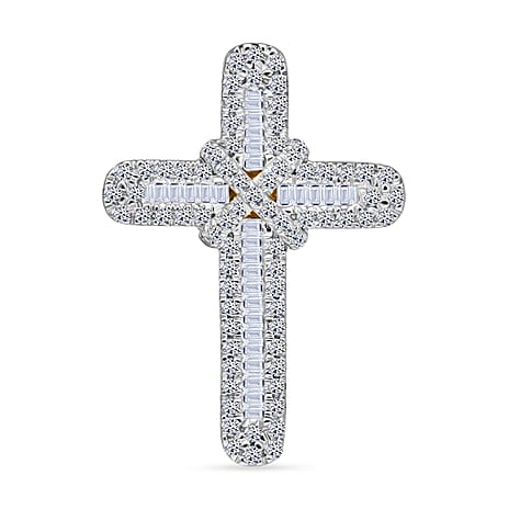 White Diamond Cross Pendant in Yellow Gold Sterling Silver 0.53 Ct.