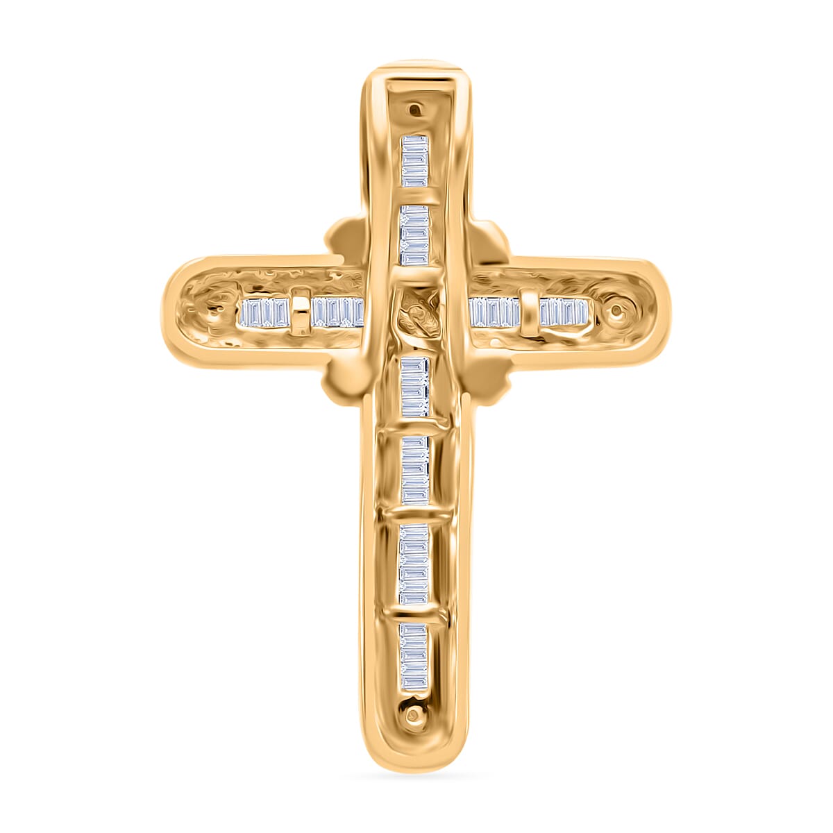 White Diamond Cross Pendant in Yellow Gold Sterling Silver 0.53 Ct.
