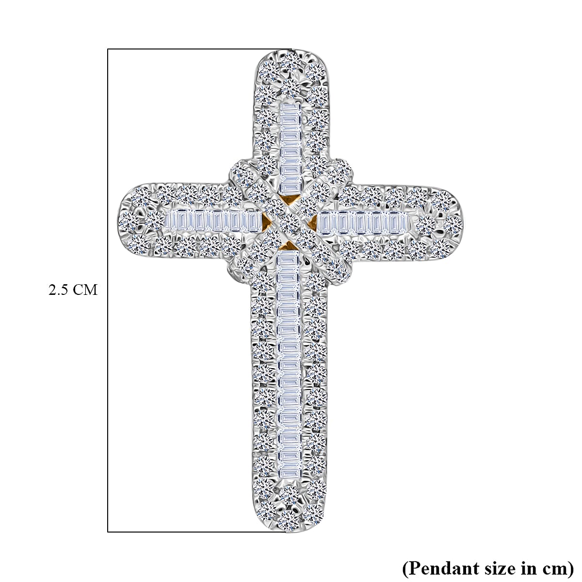 White Diamond Cross Pendant in Yellow Gold Sterling Silver 0.53 Ct.