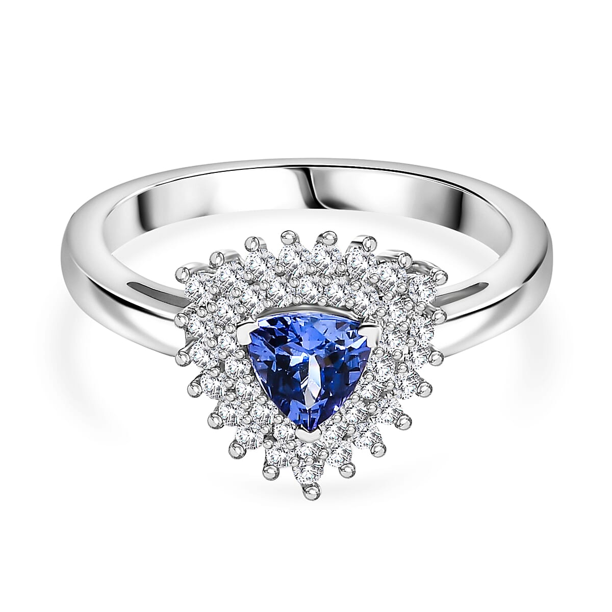 Tanzanite & White Zircon Ring in Rhodium Overlay Sterling Silver