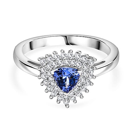 Tanzanite & White Zircon Ring in Rhodium Overlay Sterling Silver